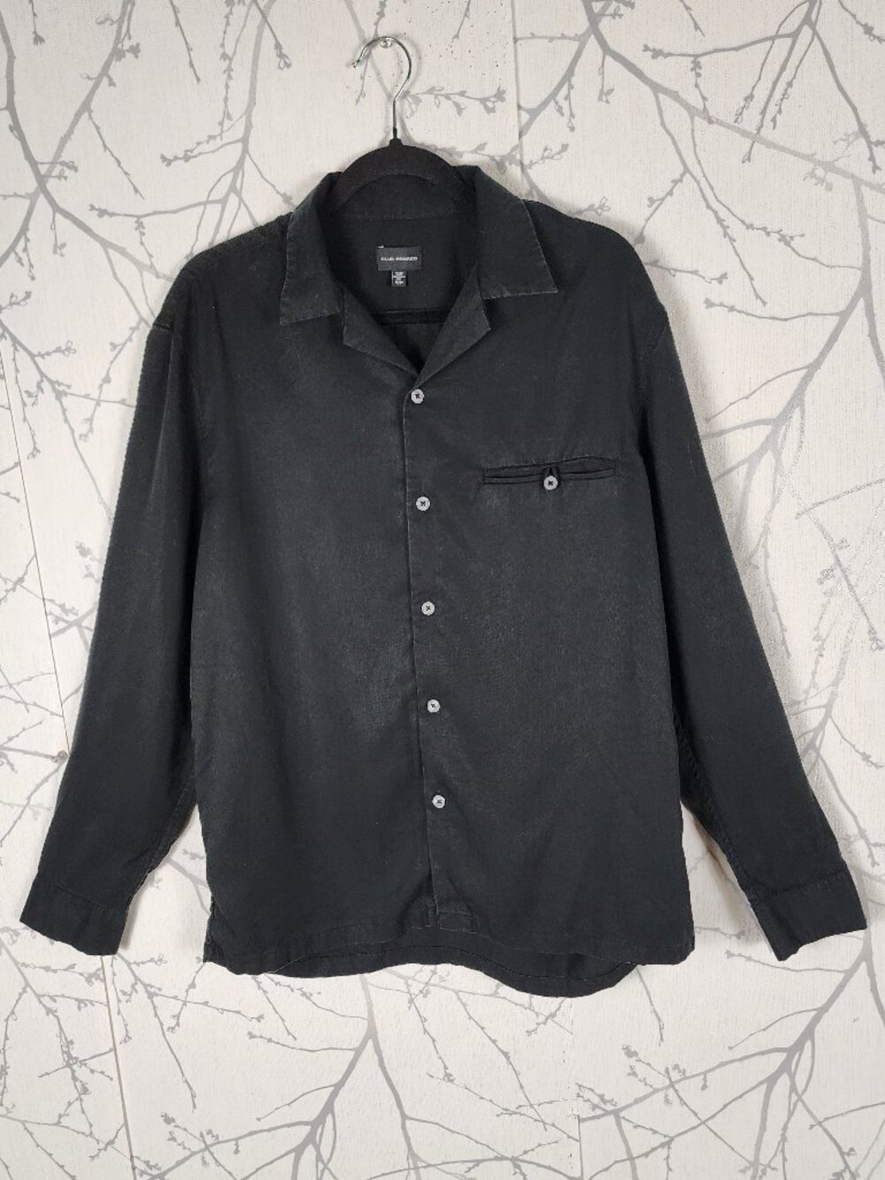 Club Monaco Black 100% Tencel Long Sleeve Camp Shirt
